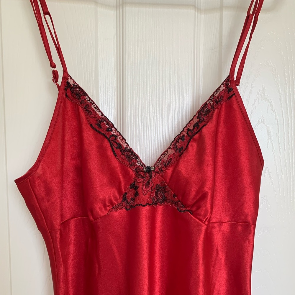 Gillian O’Malley red slip dress